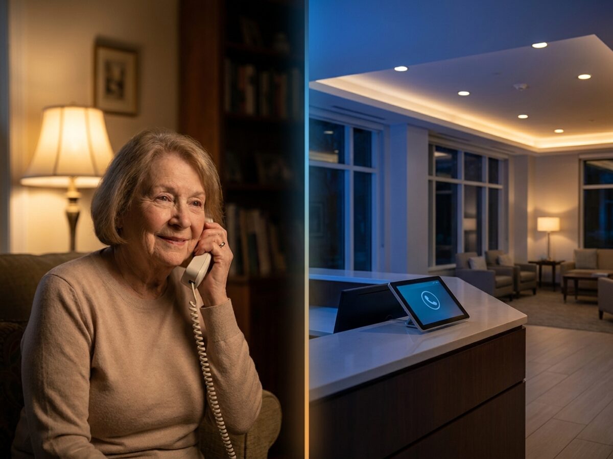 Family member on phone at night showing care and connection